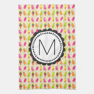 Popsicles and Ice Cream Cones Custom Monogram Tea Towel
