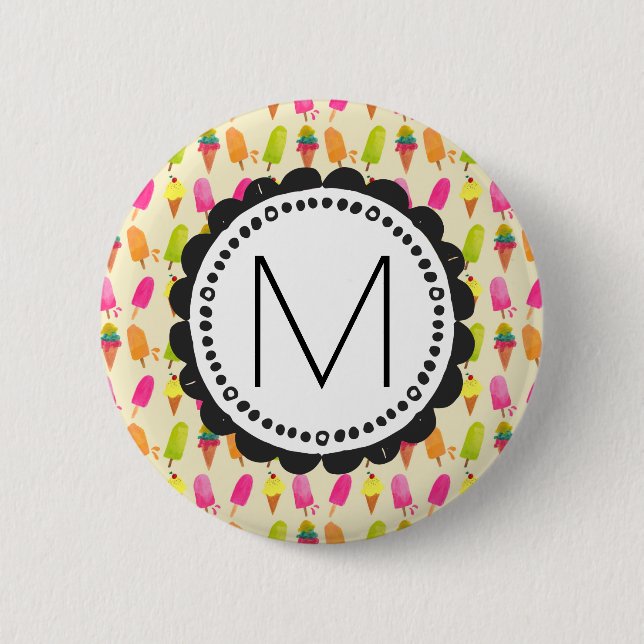 Popsicles and Ice Cream Personalised Monogram 6 Cm Round Badge (Front)
