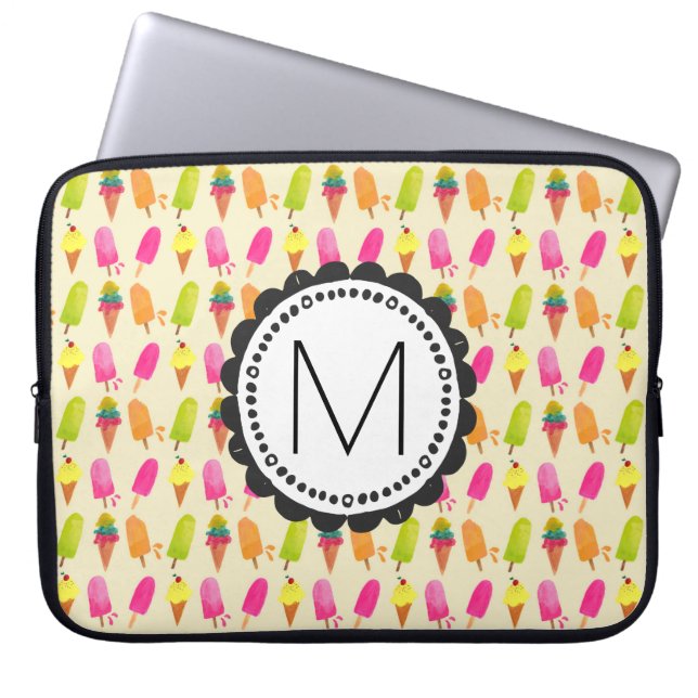 Popsicles and Ice Cream Personalised Monogram Laptop Sleeve (Front)