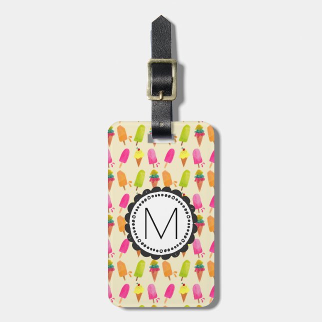 Popsicles and Ice Cream Personalised Monogram Luggage Tag (Front Vertical)