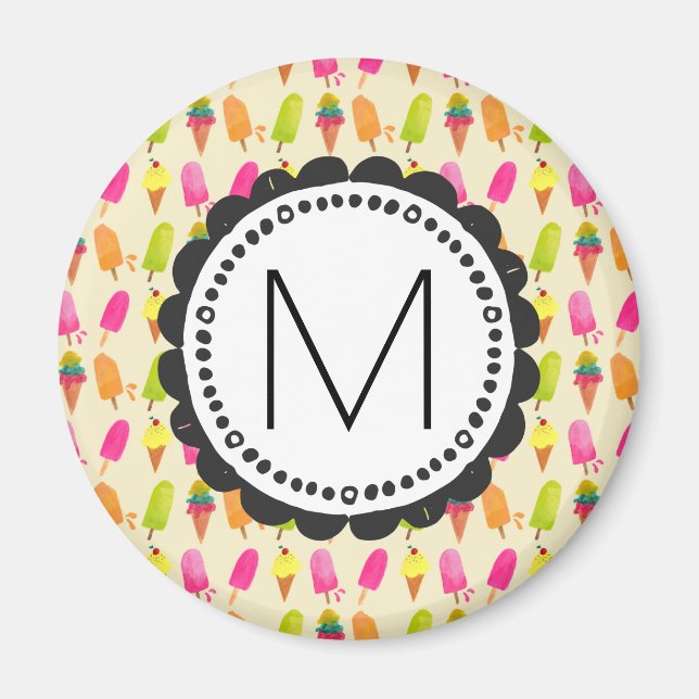 Popsicles and Ice Cream Personalised Monogram Magnet (Front)