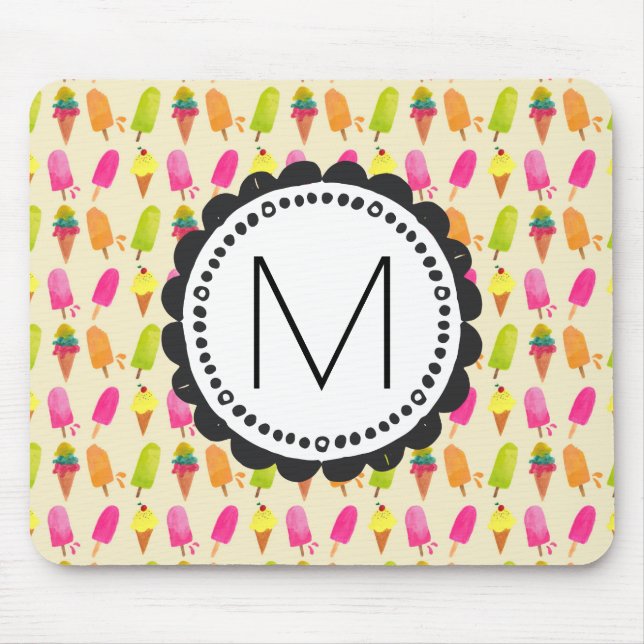 Popsicles and Ice Cream Personalised Monogram Mouse Pad (Front)