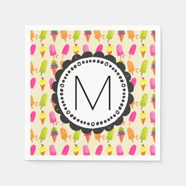 Popsicles and Ice Cream Personalised Monogram Napkin (Front)