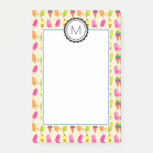 Popsicles and Ice Cream Personalised Monogram Post-it Notes (Front)
