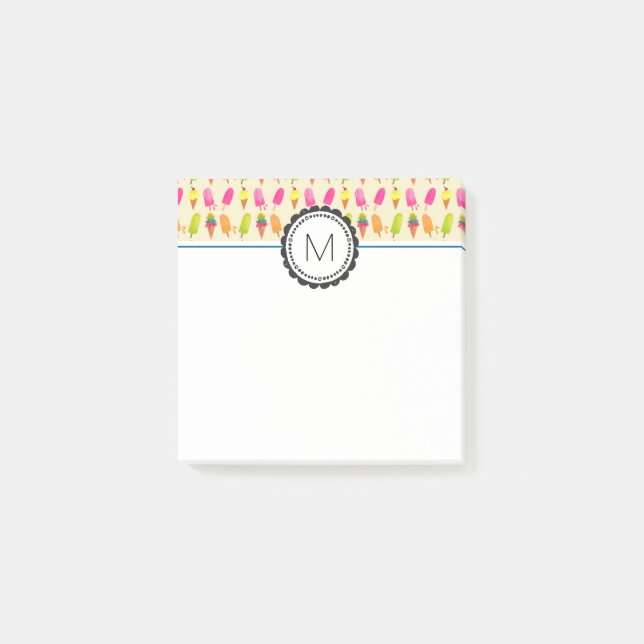 Popsicles and Ice Cream Personalised Monogram Post-it Notes (Front)
