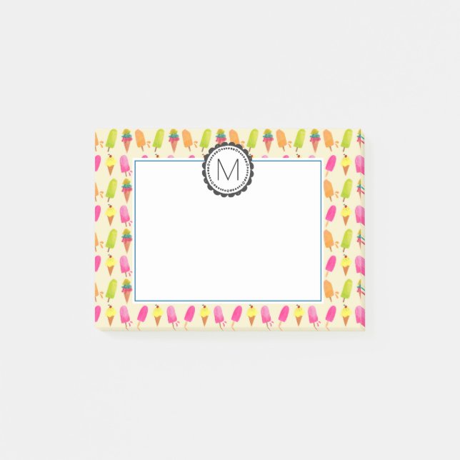 Popsicles and Ice Cream Personalised Monogram Post-it Notes (Front)