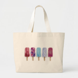 Popsicles watercolor painting artsy summer vibes large tote bag