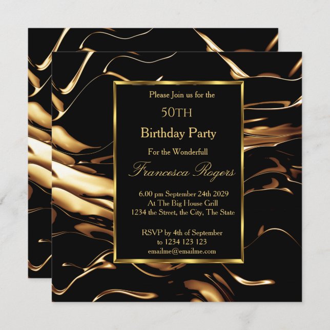 Popular 50th Birthday Party Gold Black Invitation (Front/Back)