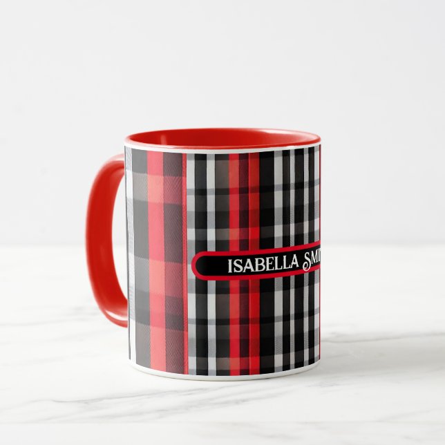 Popular Abstract Red Black Plaid Collection Mug (Front Left)