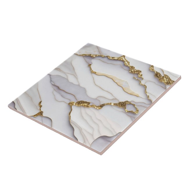 Popular Agate Marble White Gold Collection Ceramic Tile (Side)