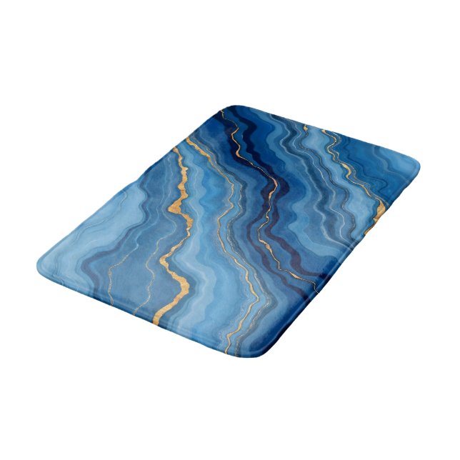 Popular Azure Blue Gold Marble Collection Bath Mat (Angled)