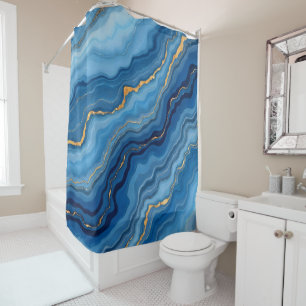 Popular Azure Blue Gold Marble Collection Shower Curtain