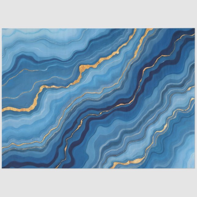 Popular Azure Blue Gold Marble Collection Tissue Paper (Front)