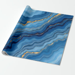 Popular Azure Blue Gold Marble Collection Wrapping Paper