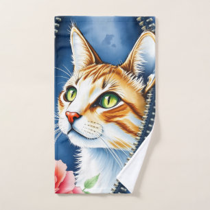 Popular Beautiful Cute Watercolor Cat Collection Bath Towel Set