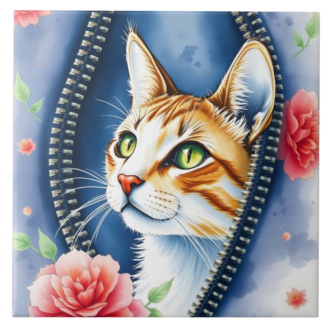 Popular Beautiful Cute Watercolor Cat Collection Ceramic Tile (Front)