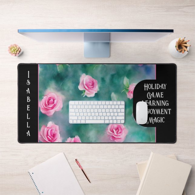 Popular Beautiful Watercolor Pink Roses Collection Desk Mat (Office 1)