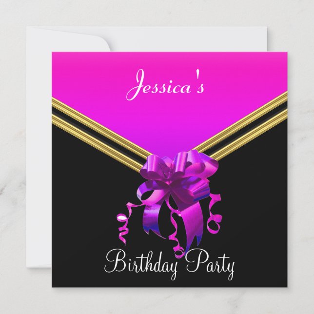 Popular Black Pink and Bow Party Invitation (Front)