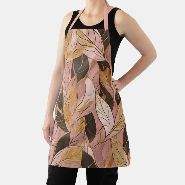 Popular Blush Pink Gold Boho Leaves Collection Apron (Insitu)