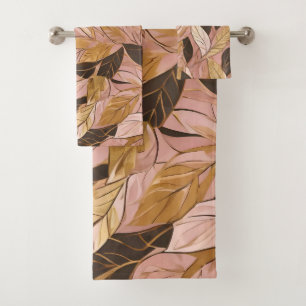 Popular Blush Pink Gold Boho Leaves Collection Bath Towel Set