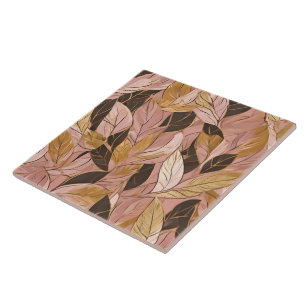 Popular Blush Pink Gold Boho Leaves Collection Ceramic Tile