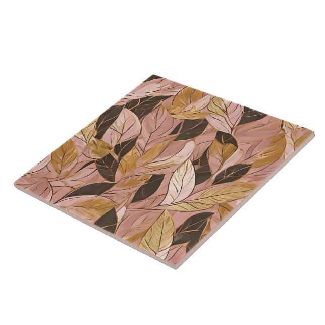 Popular Blush Pink Gold Boho Leaves Collection Ceramic Tile (Side)