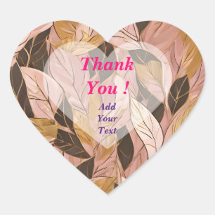 Popular Blush Pink Gold Boho Leaves Collection Heart Sticker