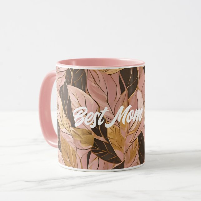 Popular Blush Pink Gold Boho Leaves Collection Mug (Front Left)