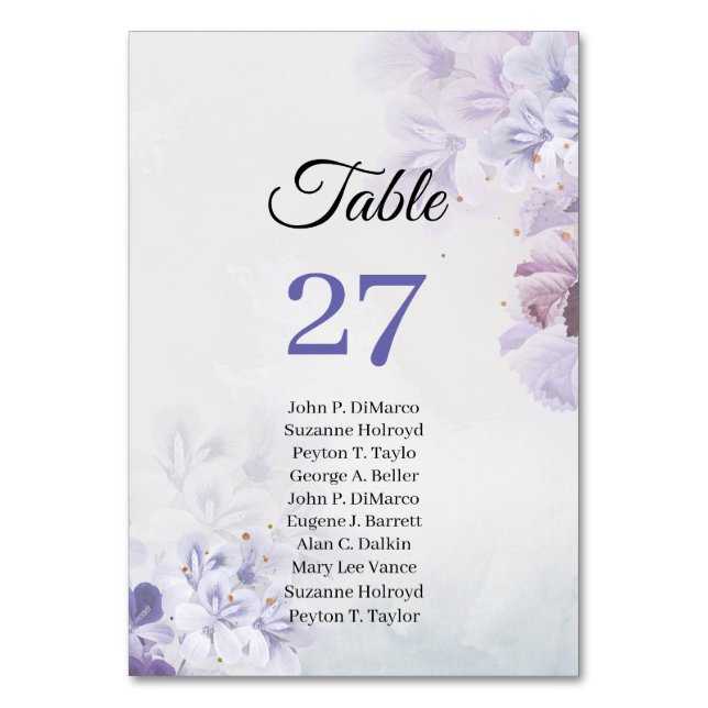 Popular boho dusty purple blue pink eggplant table number (Front)