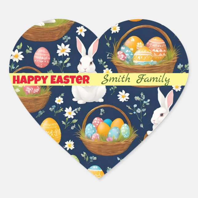 Popular Bunny Happy Easter Collection Heart Sticker (Front)