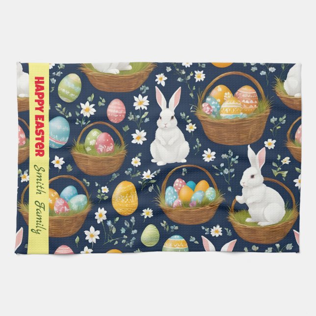 Popular Bunny Happy Easter Collection Tea Towel (Horizontal)