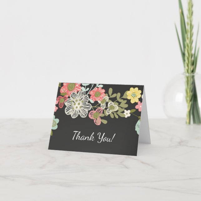 Popular Chalkboard Floral Thank You Note Card (Front)