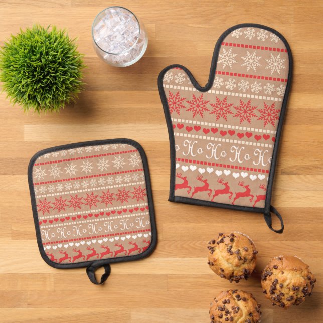 Popular Christmas Pattern Oven Mitt & Pot Holder Set (Top Down)