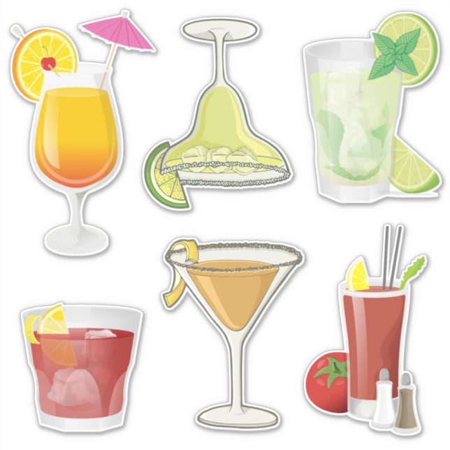 Popular Cocktails Icon Set Stickers (Front)