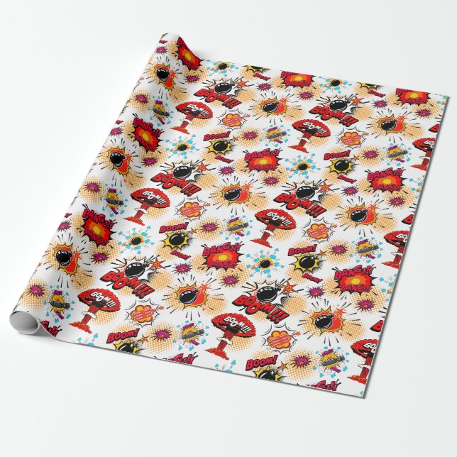 Popular Colourful Comic Style Wrapping Paper (Unrolled)