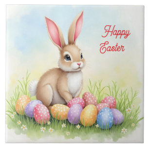 Popular Cute Easter Bunny And Eggs Collection Ceramic Tile