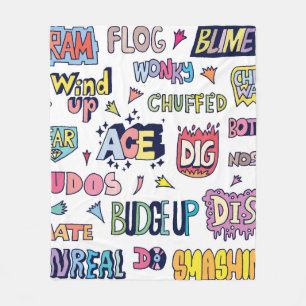 Popular English Language Slang Words Doodle Letter Fleece Blanket