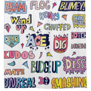 Popular English Language Slang Words Doodle Letter Shower Curtain