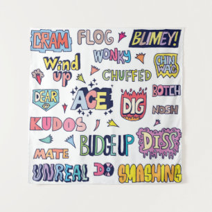 Popular English Language Slang Words Doodle Letter Tapestry