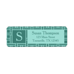 Popular Geometric Pattern Monogram Teal Return Address Label