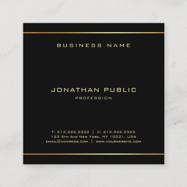 Popular Glamour Black And Gold Elegant Template Square Business Card (Front)