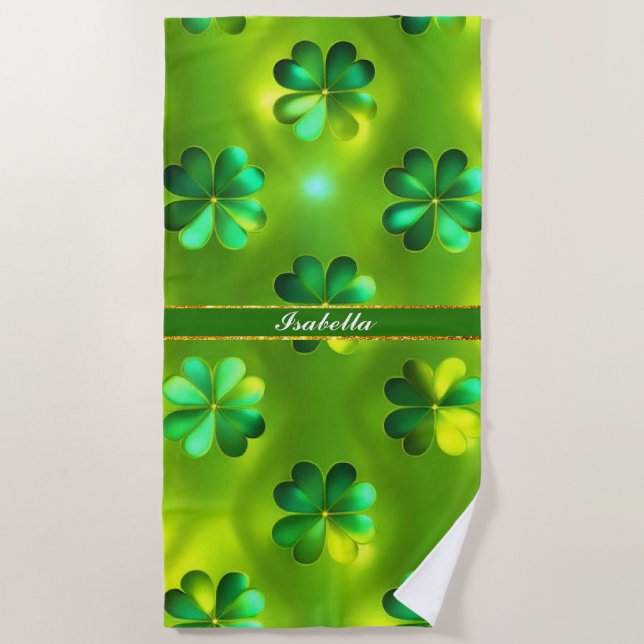 Popular Green Clover 4 Lists Collection Beach Towel (Front)