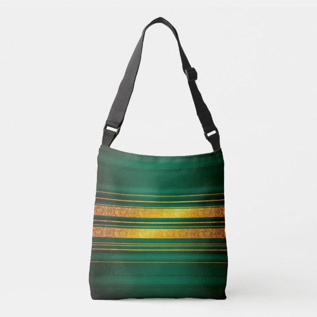 Popular Green Gold Luxury Linen Texture Collection Crossbody Bag (Front)