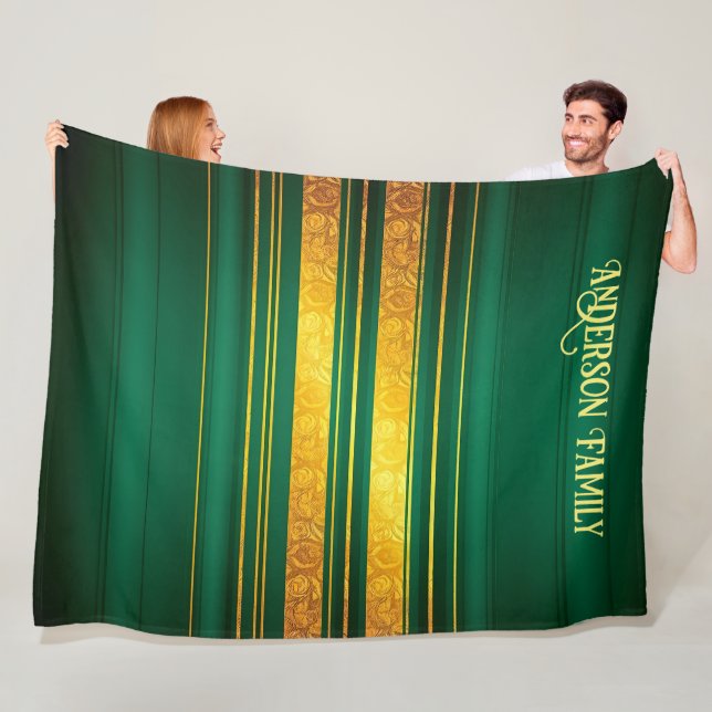 Popular Green Gold Luxury Linen Texture Collection Fleece Blanket (In Situ)