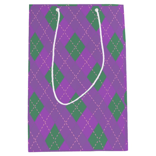 Popular Green Purple Plaid Christmas Medium Gift Bag (Front)