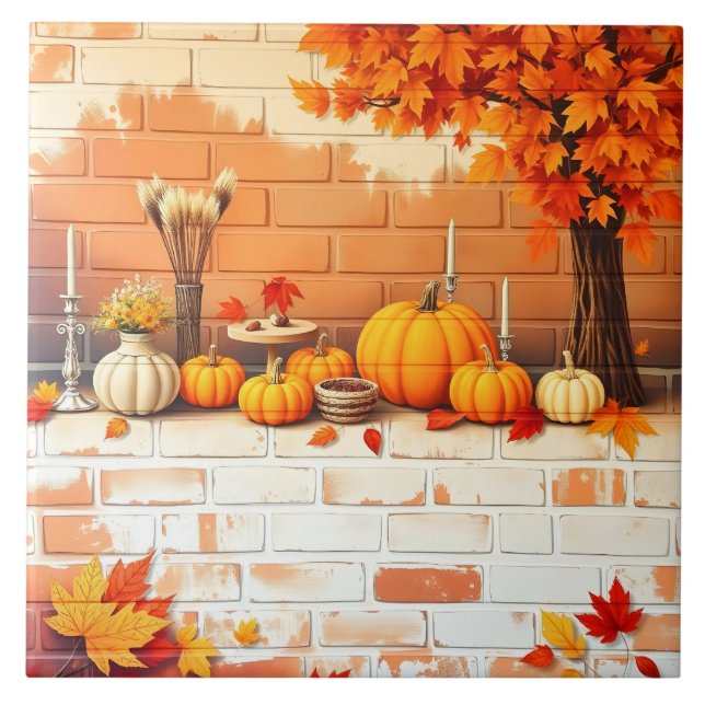 Popular Happy Thanksgiving Beautiful Fall Ceramic Tile (Front)