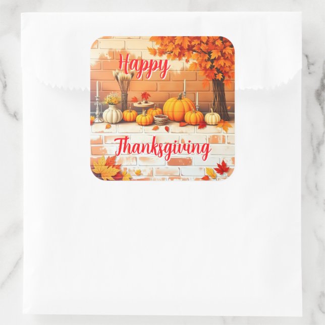 Popular Happy Thanksgiving Beautiful Fall Square Sticker (Bag)