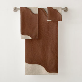 Popular Luxury Elegant Faux Cow Leather Collection Bath Towel Set