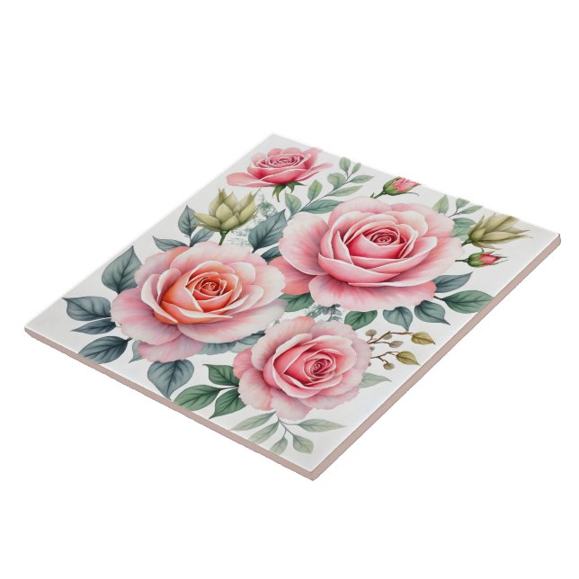 Popular Luxury Pink Roses Beautiful Collection Ceramic Tile (Side)
