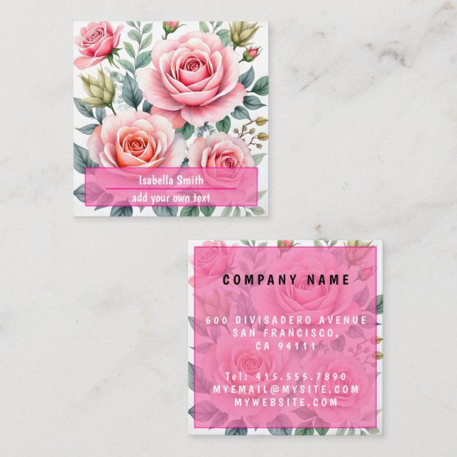 Popular Luxury Pink Roses Beautiful Collection Square Business Card (Front/Back)